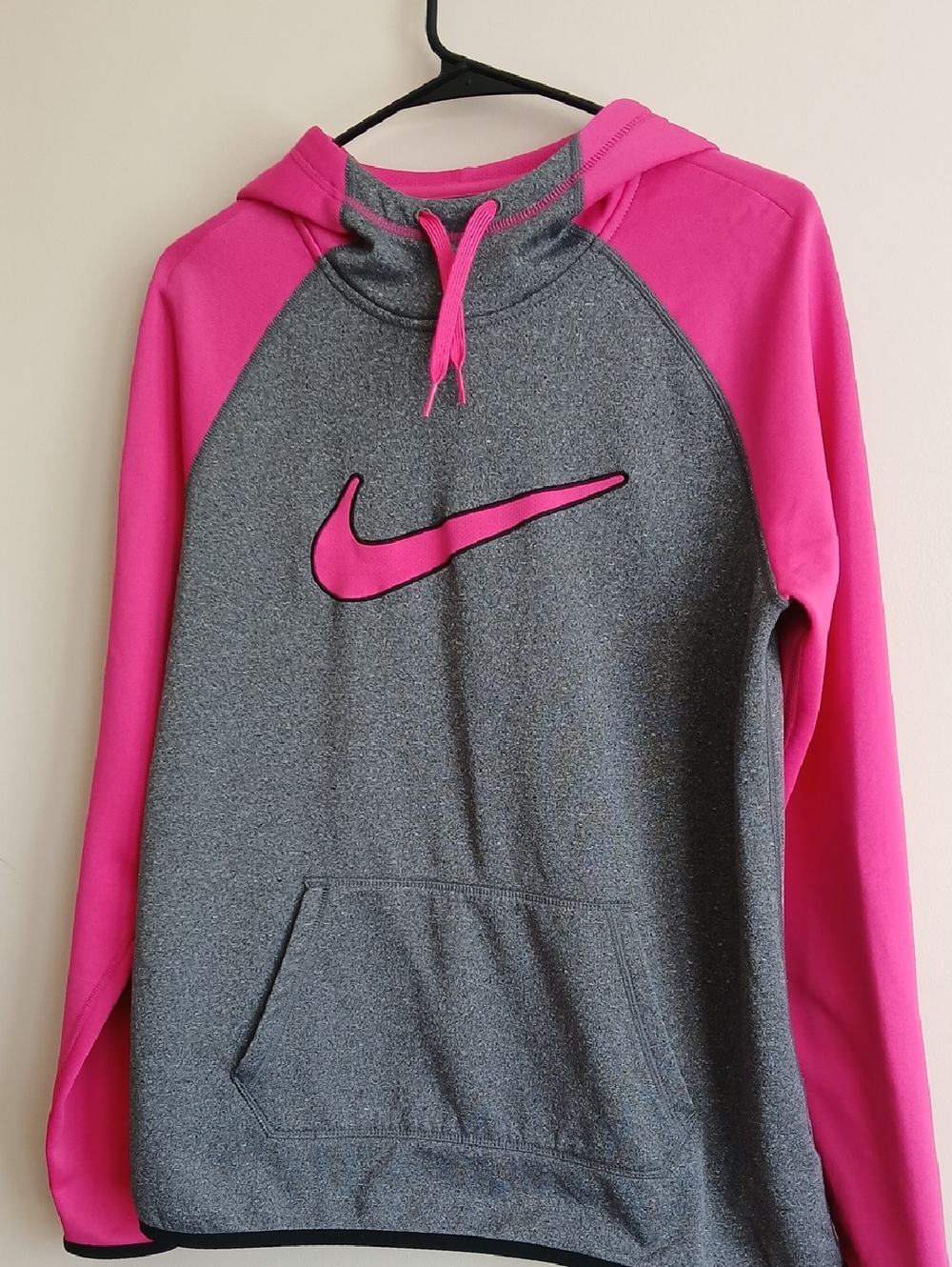 Nike Gray and Hot Pink Hoodie with Bold Swoosh